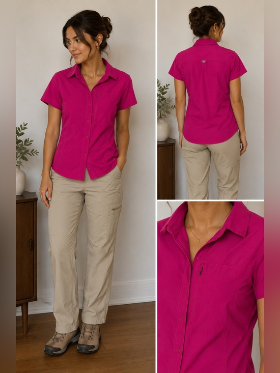 Columbia Tops - Columbia Pink Short Sleeve Button-Up Hiking Shirt 17” PTP